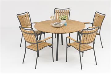 Havemøbelsæt - Havebord + 5 stole i ny træfarvet artwood. levering fra 1-6-24